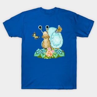 funny smiling snail among flowers and butterflies T-Shirt